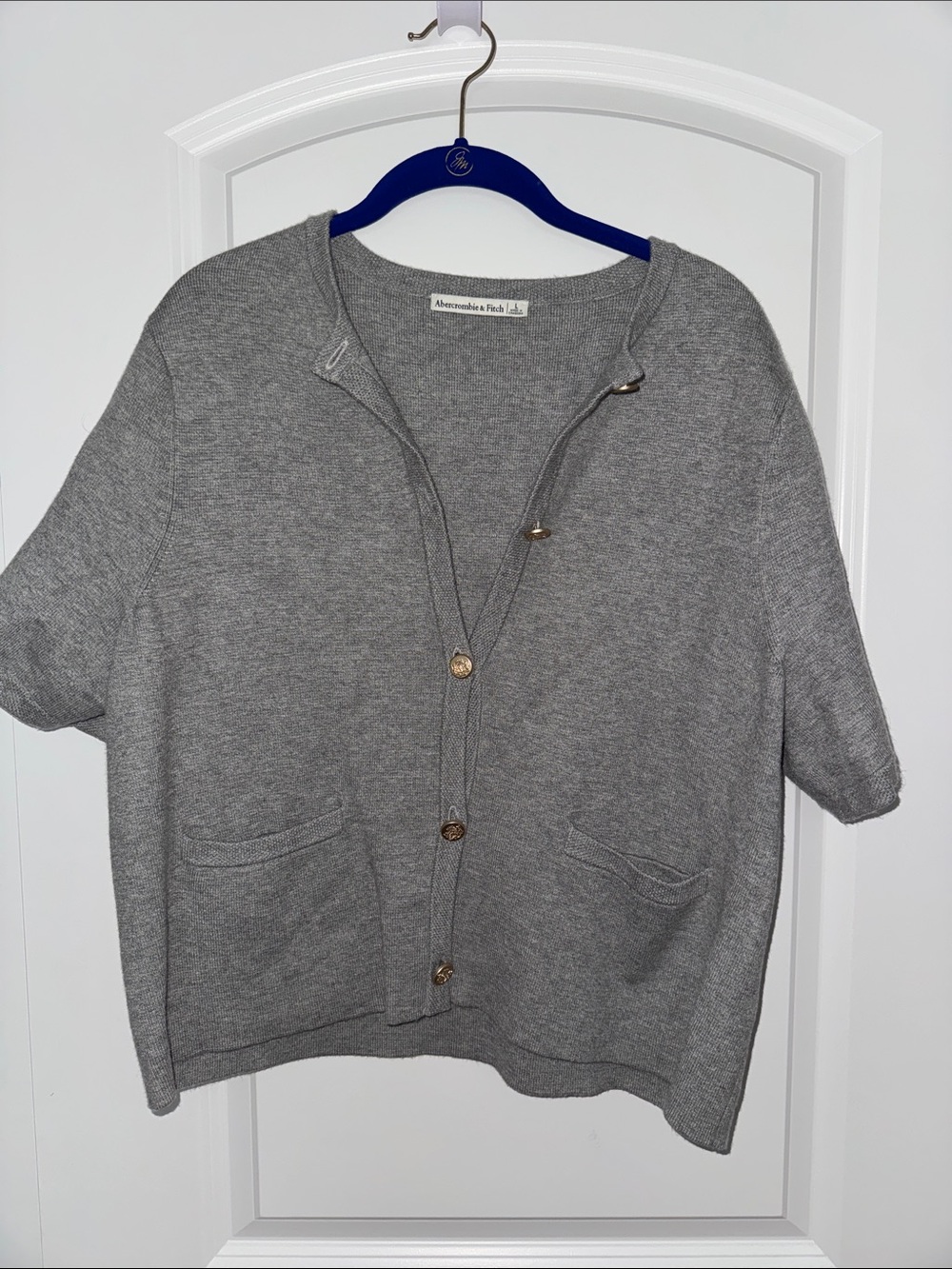 Abercrombie & Fitch Gray Short-Sleeve Button Cardigan Sweater